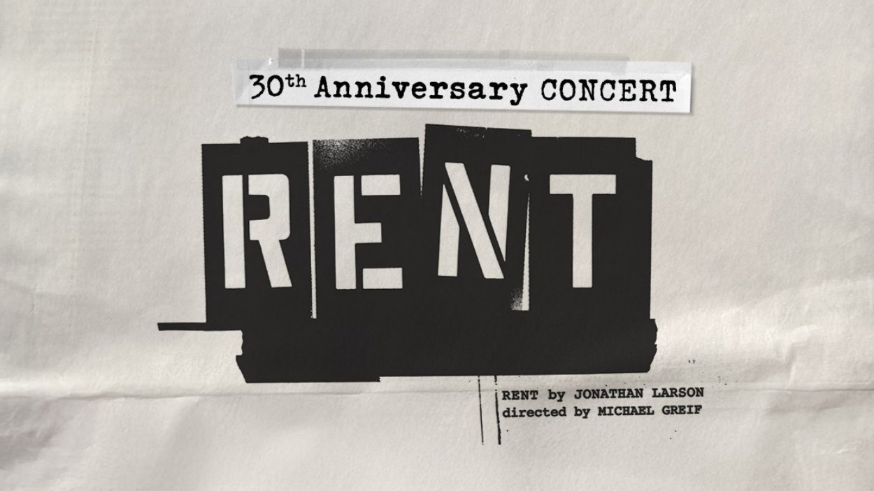 Concerto celebra os 30 anos de “Rent” e beneficia a Broadway Cares/Equity Fights AIDS. Texto alternativo: Arte oficial da celebração de 30 anos do musical “Rent”.